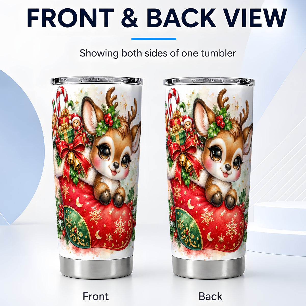 #pl[20oz|Steel] Christmas Reindeer Tumbler 20oz, Deer Tumbler, Stainless Steel Travel Cup