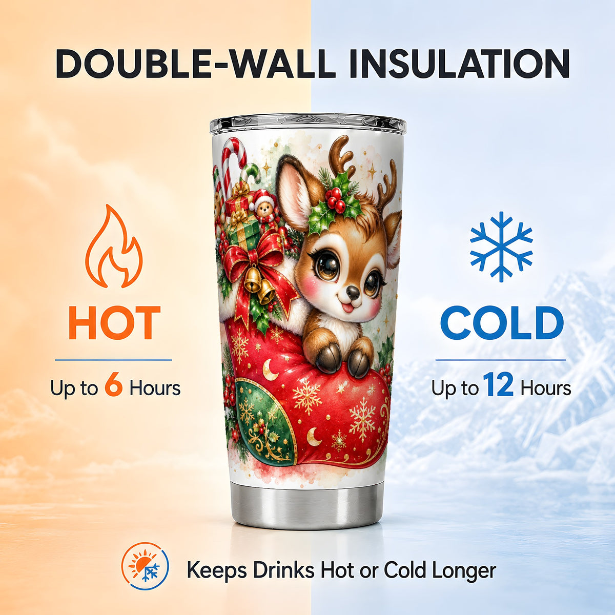 Christmas Reindeer Tumbler 20oz, Deer Tumbler, Stainless Steel Travel Cup