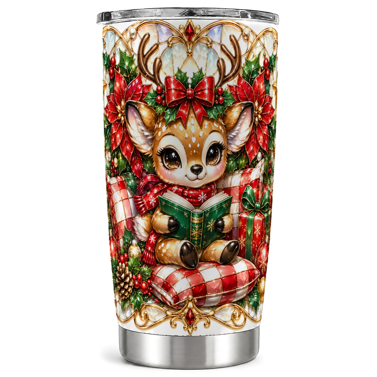 Christmas Reindeer Tumbler 20oz, Cute Deer Stainless Steel Travel Cup