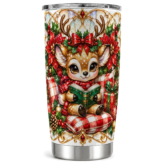 Christmas Reindeer Tumbler 20oz, Cute Deer Stainless Steel Travel Cup