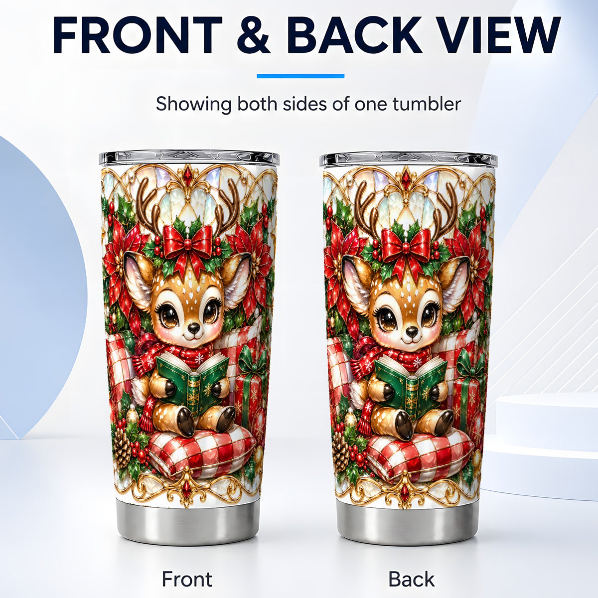 #pl[20oz|Steel] Christmas Reindeer Tumbler 20oz, Cute Deer Stainless Steel Travel Cup