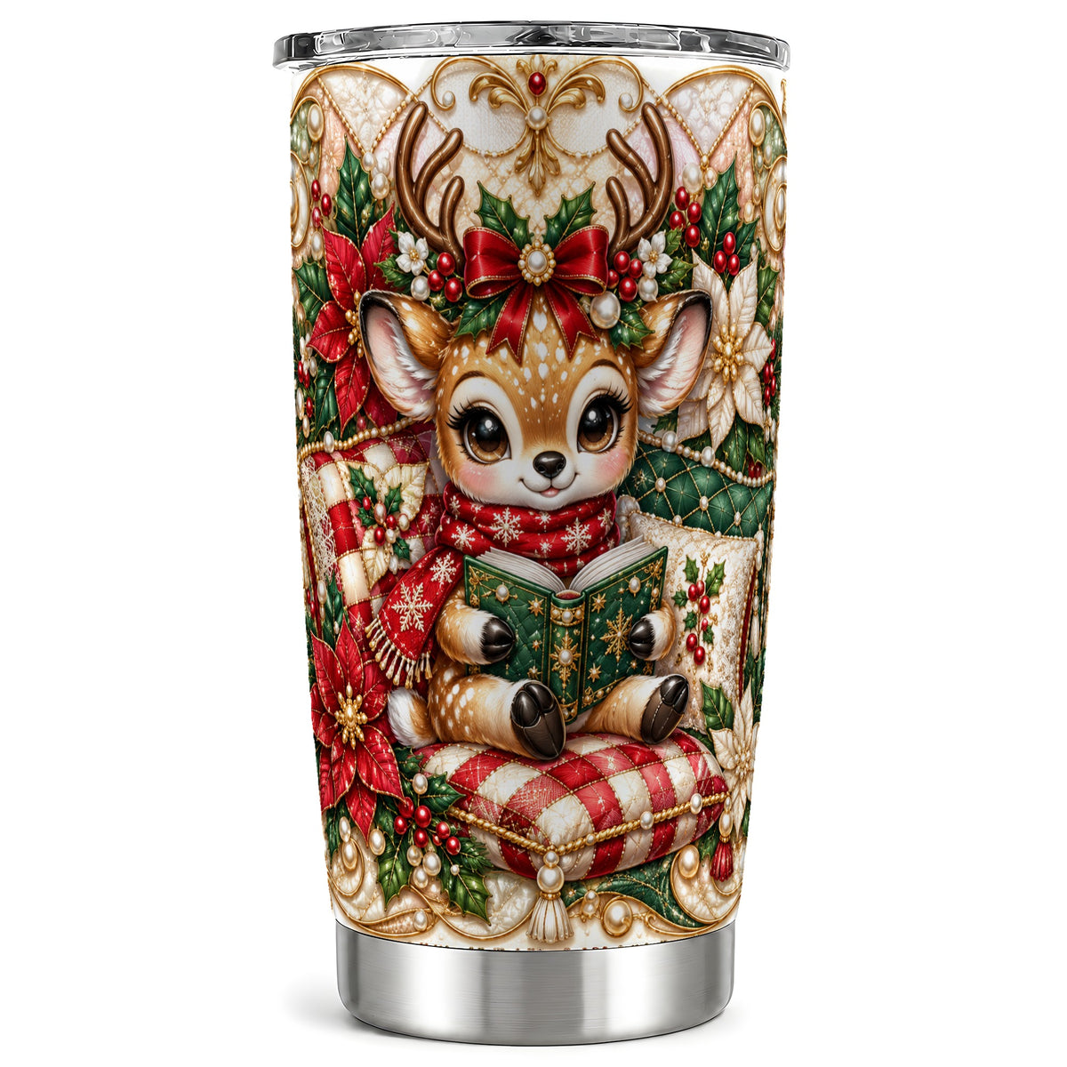 Christmas Reading Reindeer Tumbler 20oz, Deer Stainless Steel Travel Cup