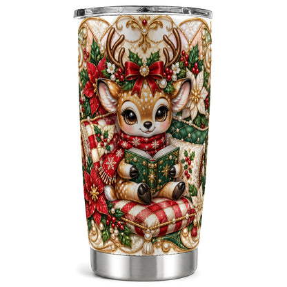Christmas Reading Reindeer Tumbler 20oz, Deer Stainless Steel Travel Cup