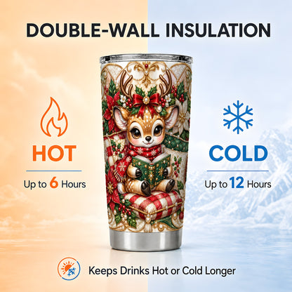 Christmas Reading Reindeer Tumbler 20oz, Deer Stainless Steel Travel Cup