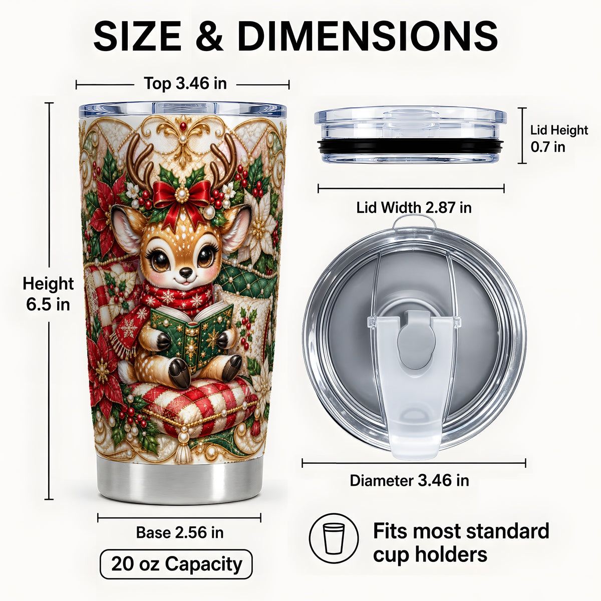 #pl[20oz|Steel] Christmas Reading Reindeer Tumbler 20oz, Deer Stainless Steel Travel Cup