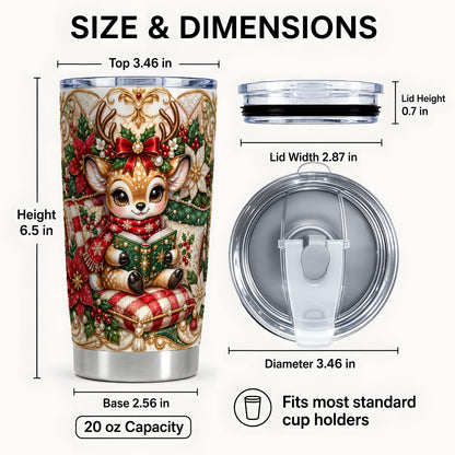 #pl[20oz|Steel] Christmas Reading Reindeer Tumbler 20oz, Deer Stainless Steel Travel Cup