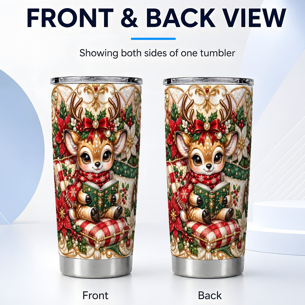 #pl[20oz|Steel] Christmas Reading Reindeer Tumbler 20oz, Deer Stainless Steel Travel Cup
