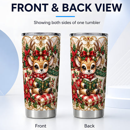 #pl[20oz|Steel] Christmas Reading Reindeer Tumbler 20oz, Deer Stainless Steel Travel Cup