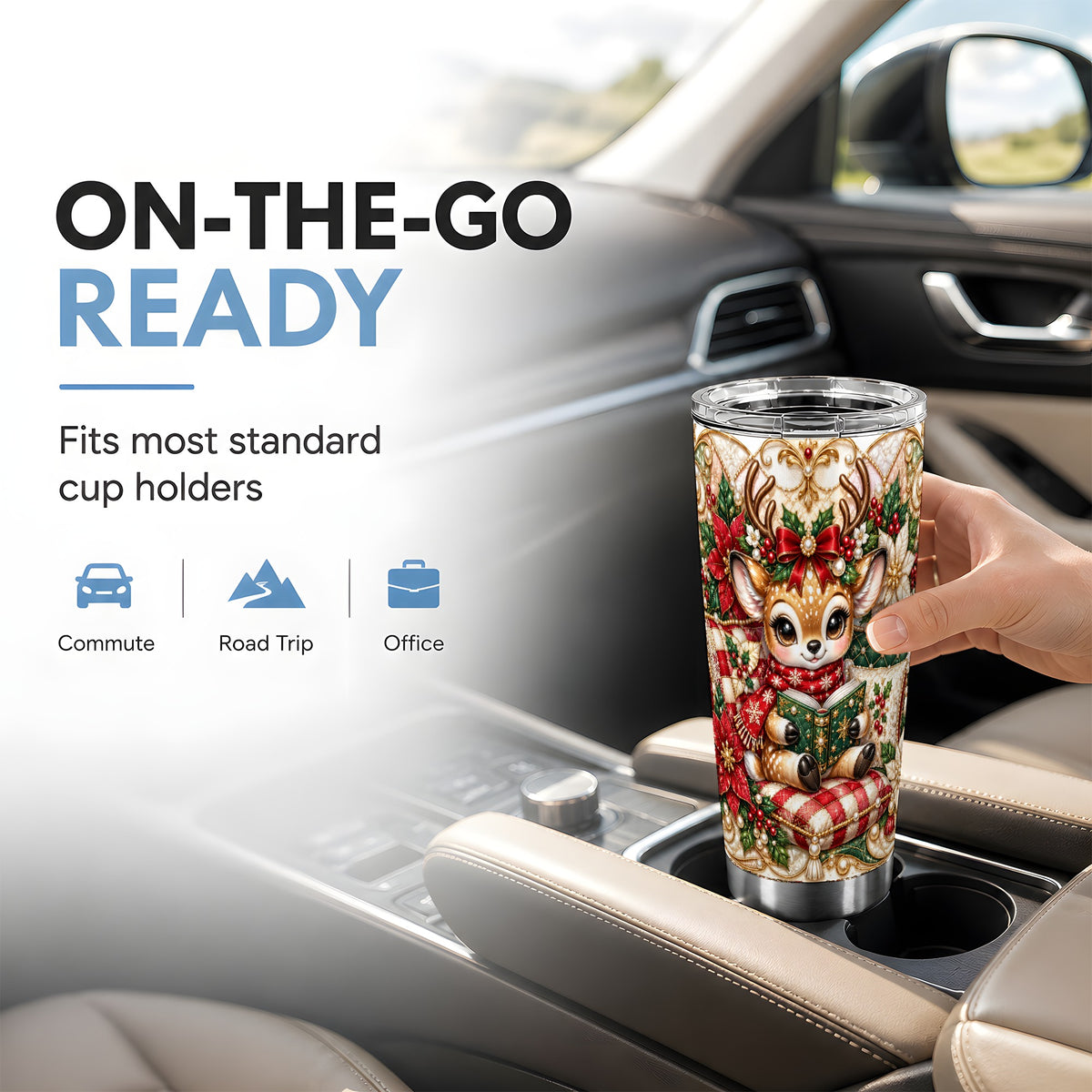 Christmas Reading Reindeer Tumbler 20oz, Deer Stainless Steel Travel Cup