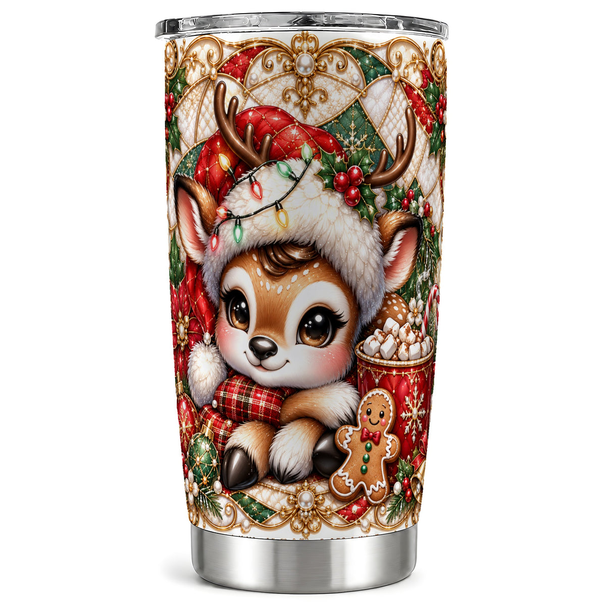 Christmas Reindeer Tumbler 20oz, Cocoa Deer Stainless Steel Travel Cup