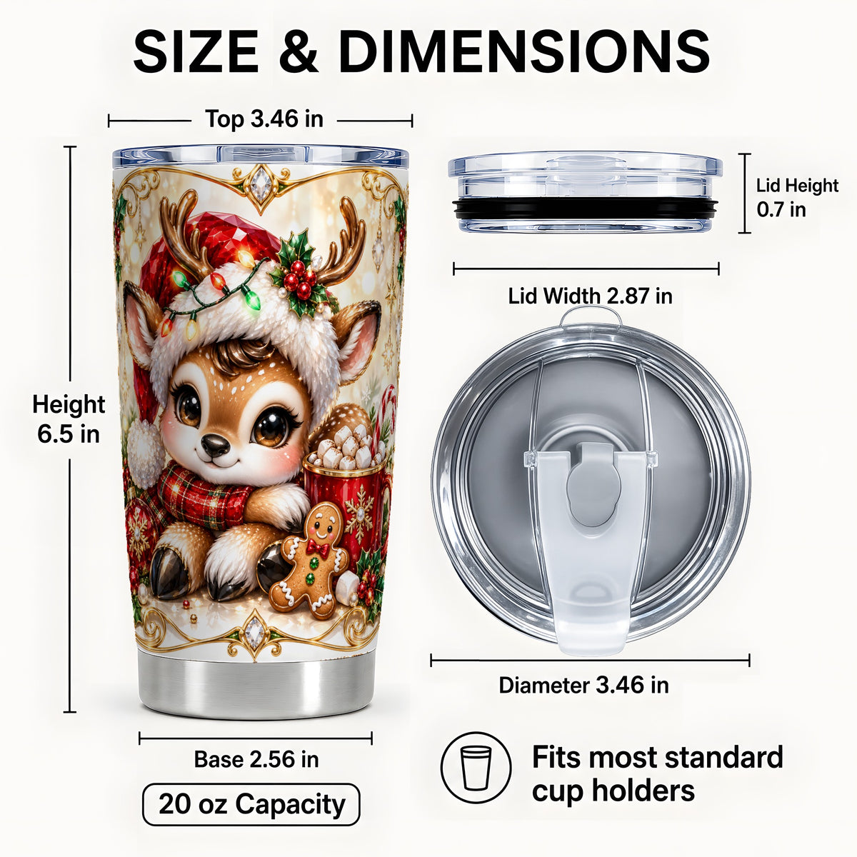 #pl[20oz|Steel] Christmas Reindeer Tumbler 20oz, Festive Deer Stainless Steel Travel Cup