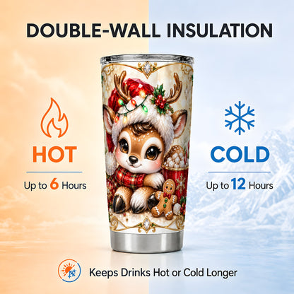 Christmas Reindeer Tumbler 20oz, Festive Deer Stainless Steel Travel Cup