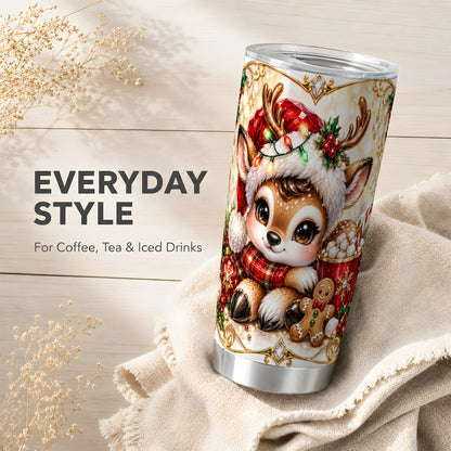Christmas Reindeer Tumbler 20oz, Festive Deer Stainless Steel Travel Cup
