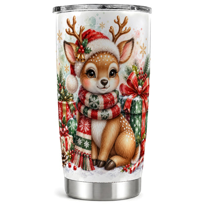 Watercolor Reindeer Tumbler 20oz, Holiday Deer Stainless Steel Travel Cup