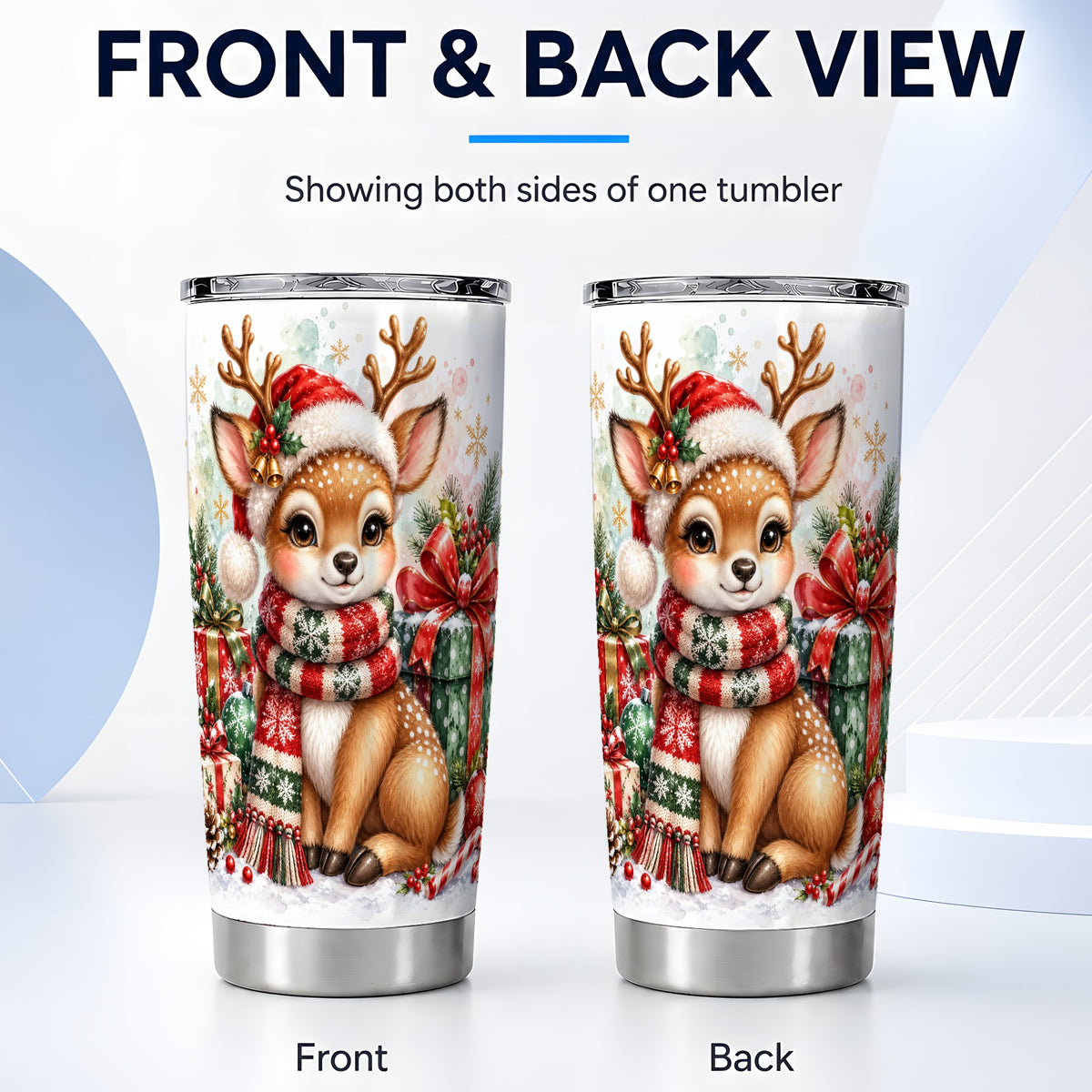 #pl[20oz|Steel] Watercolor Reindeer Tumbler 20oz, Holiday Deer Stainless Steel Travel Cup