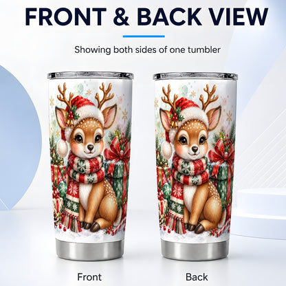 #pl[20oz|Steel] Watercolor Reindeer Tumbler 20oz, Holiday Deer Stainless Steel Travel Cup