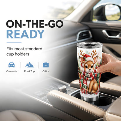 Watercolor Reindeer Tumbler 20oz, Holiday Deer Stainless Steel Travel Cup