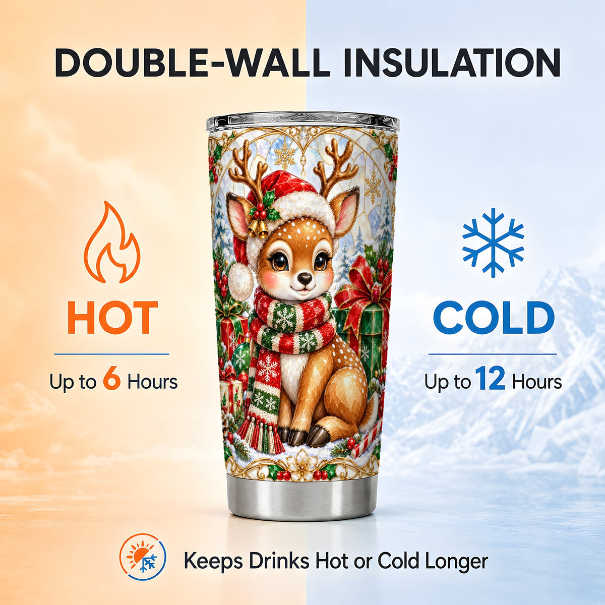 Christmas Deer Tumbler 20oz, Reindeer Tumbler, Stainless Steel Travel Cup