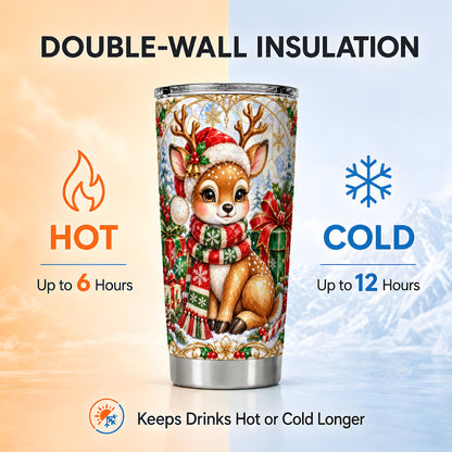 Christmas Deer Tumbler 20oz, Reindeer Tumbler, Stainless Steel Travel Cup