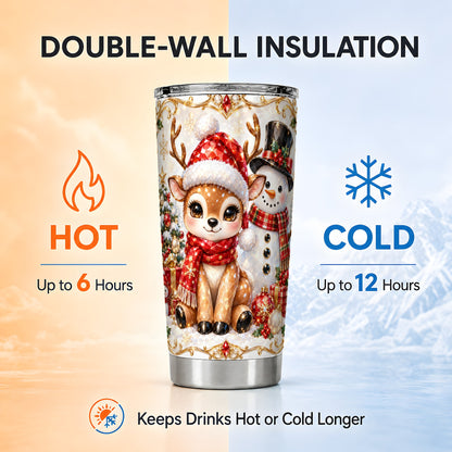 Reindeer Snowman Tumbler 20oz, Holiday Tumbler, Stainless Steel Travel Cup