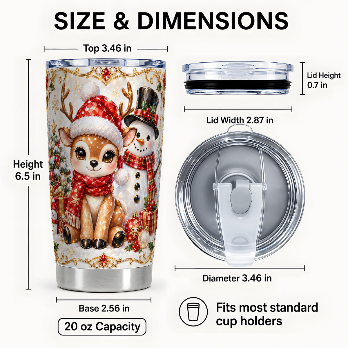 #pl[20oz|Steel] Reindeer Snowman Tumbler 20oz, Holiday Tumbler, Stainless Steel Travel Cup