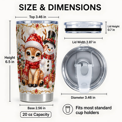 #pl[20oz|Steel] Reindeer Snowman Tumbler 20oz, Holiday Tumbler, Stainless Steel Travel Cup