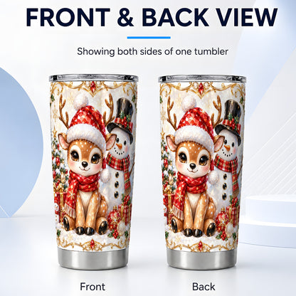 #pl[20oz|Steel] Reindeer Snowman Tumbler 20oz, Holiday Tumbler, Stainless Steel Travel Cup