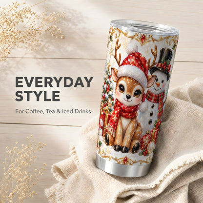Reindeer Snowman Tumbler 20oz, Holiday Tumbler, Stainless Steel Travel Cup