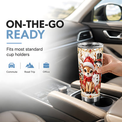 Reindeer Snowman Tumbler 20oz, Holiday Tumbler, Stainless Steel Travel Cup