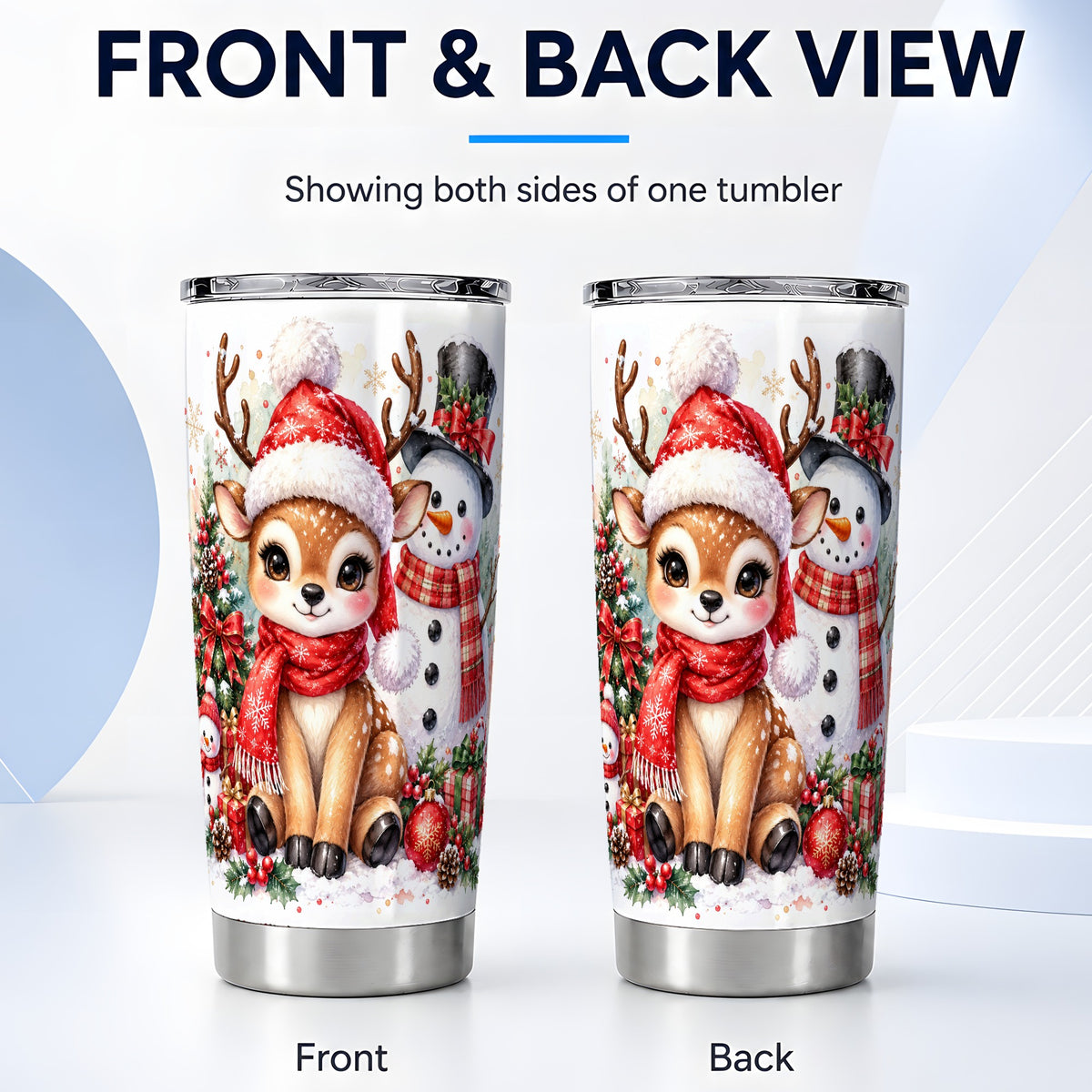 #pl[20oz|Steel] Watercolor Deer Tumbler 20oz, Reindeer Tumbler, Stainless Steel Travel Cup