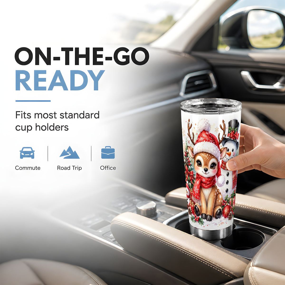 Watercolor Deer Tumbler 20oz, Reindeer Tumbler, Stainless Steel Travel Cup
