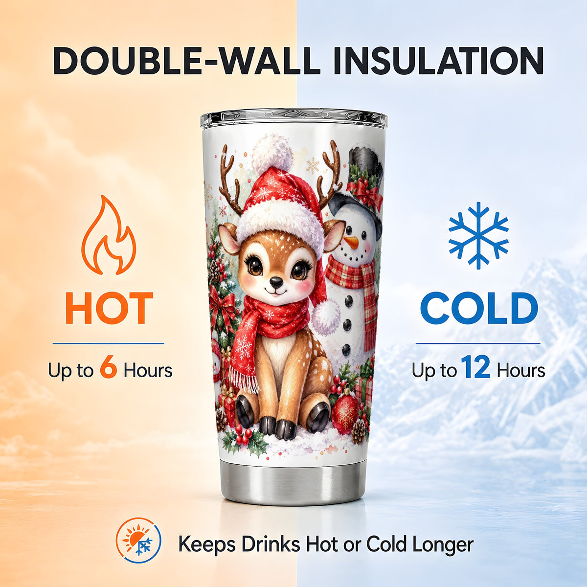 Watercolor Deer Tumbler 20oz, Reindeer Tumbler, Stainless Steel Travel Cup
