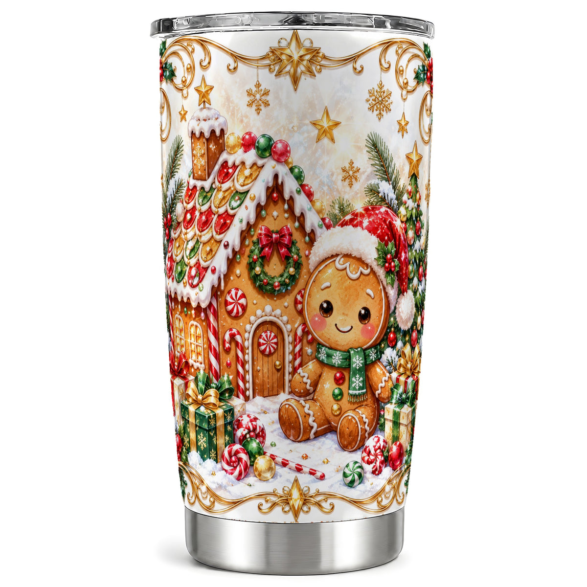 Gingerbread Tumbler 20oz, Cookie House Tumbler, Stainless Steel Travel Cup