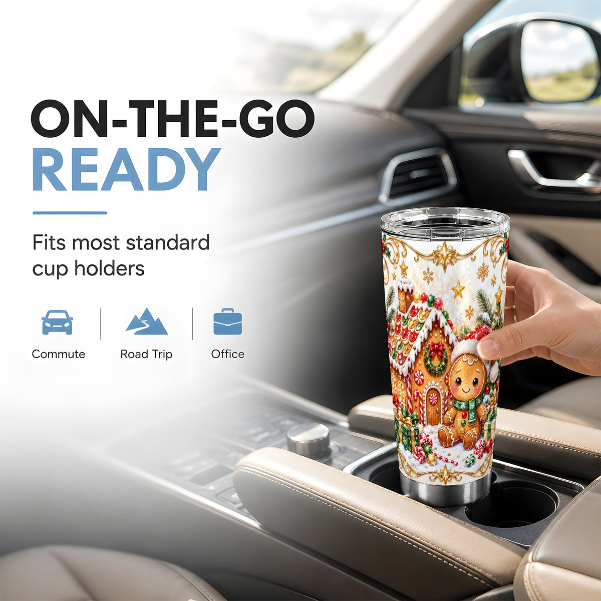 Gingerbread Tumbler 20oz, Cookie House Tumbler, Stainless Steel Travel Cup