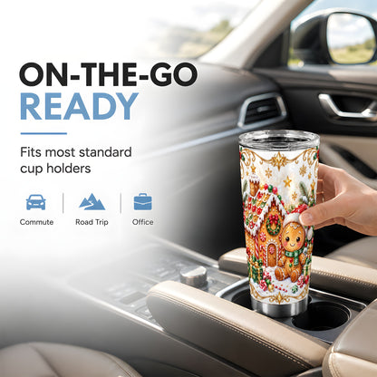 Gingerbread Tumbler 20oz, Cookie House Tumbler, Stainless Steel Travel Cup