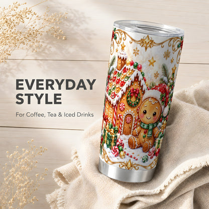 Gingerbread Tumbler 20oz, Cookie House Tumbler, Stainless Steel Travel Cup