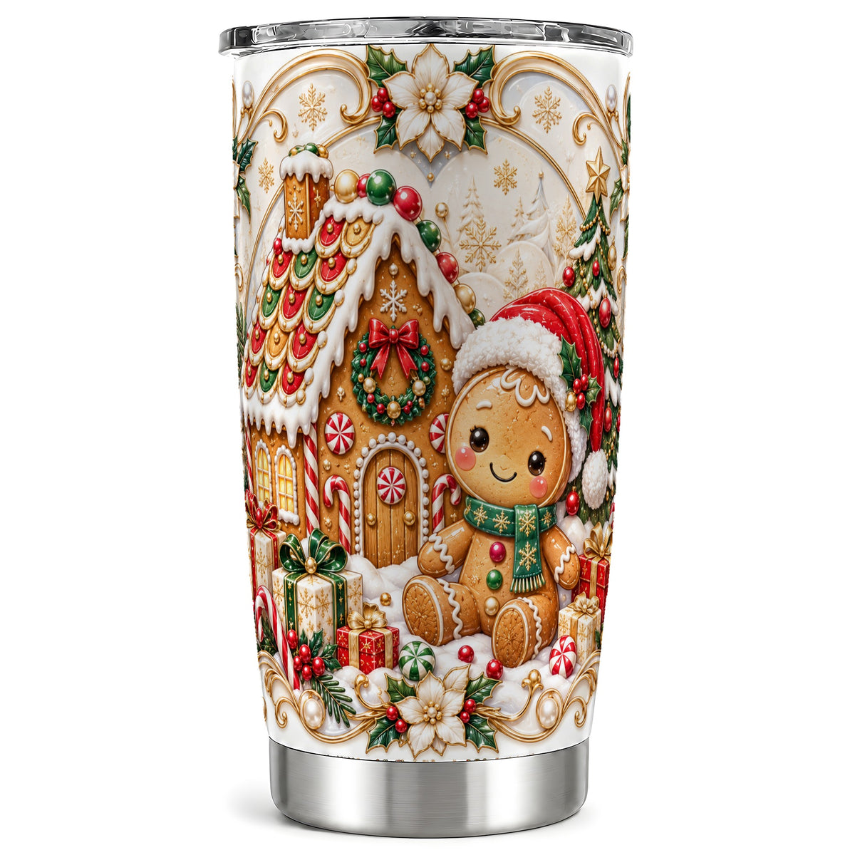 Ornate Gingerbread Tumbler 20oz, Cookie Tumbler, Stainless Steel Travel Cup