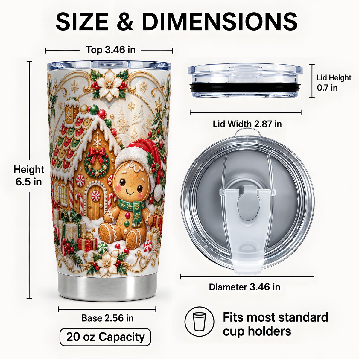 #pl[20oz|Steel] Ornate Gingerbread Tumbler 20oz, Cookie Tumbler, Stainless Steel Travel Cup