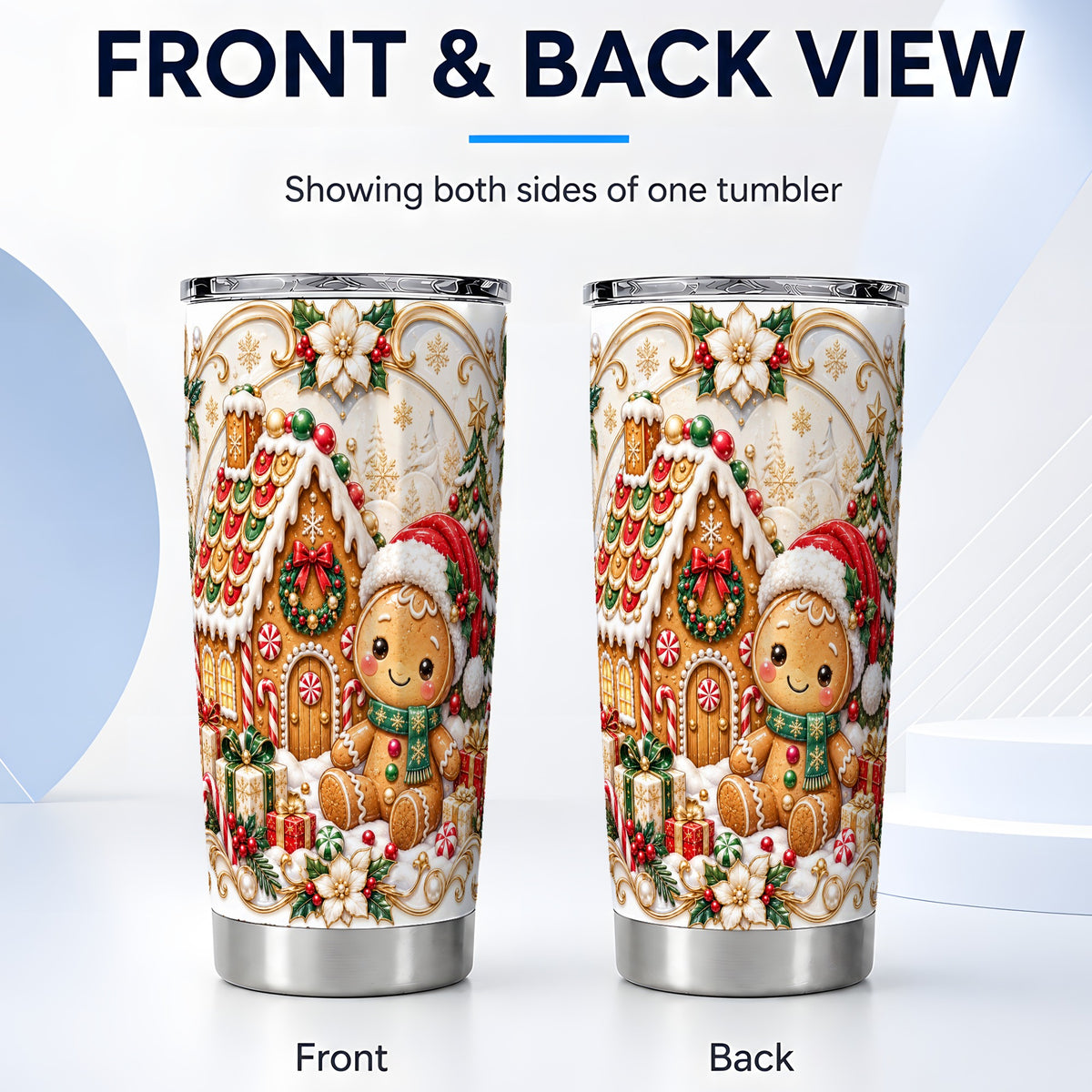 #pl[20oz|Steel] Ornate Gingerbread Tumbler 20oz, Cookie Tumbler, Stainless Steel Travel Cup