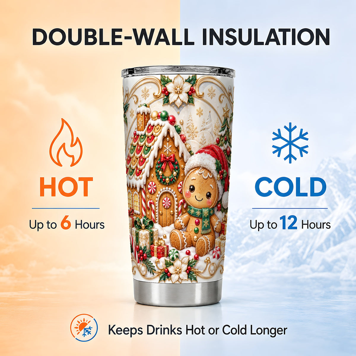 Ornate Gingerbread Tumbler 20oz, Cookie Tumbler, Stainless Steel Travel Cup
