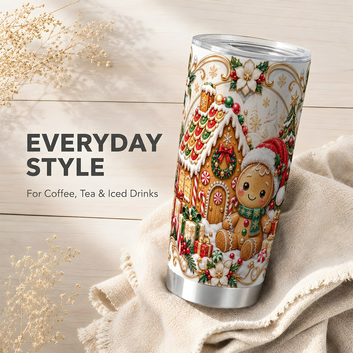 Ornate Gingerbread Tumbler 20oz, Cookie Tumbler, Stainless Steel Travel Cup
