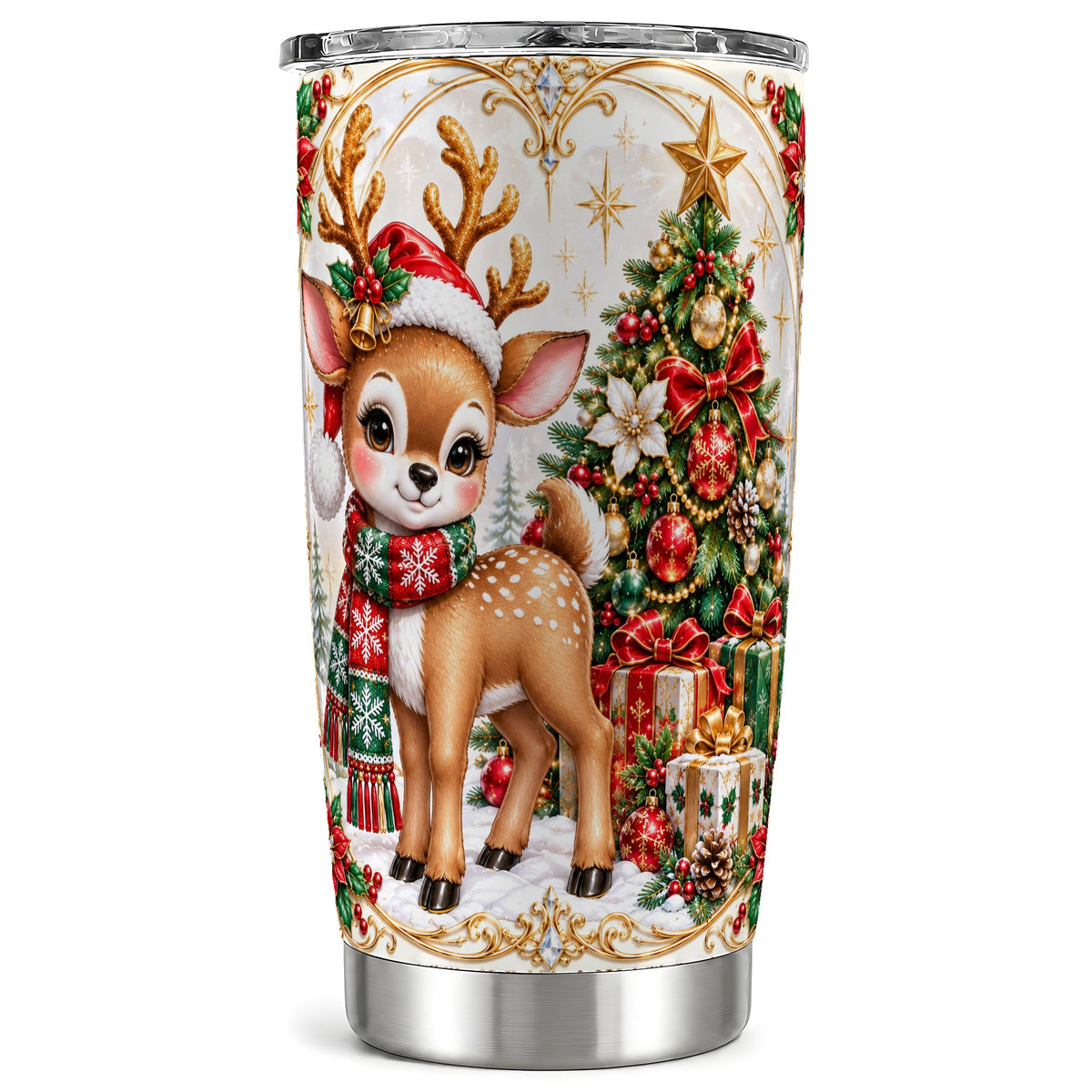 Christmas Deer Tumbler 20oz, Reindeer Tumbler, Stainless Steel Travel Cup