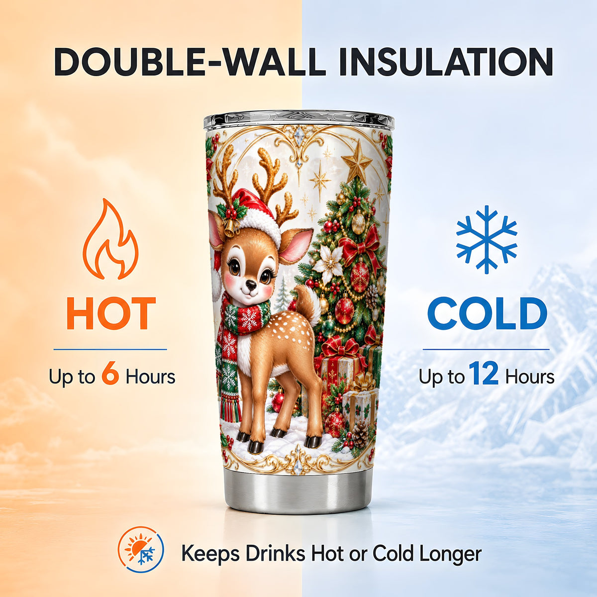 Christmas Deer Tumbler 20oz, Reindeer Tumbler, Stainless Steel Travel Cup