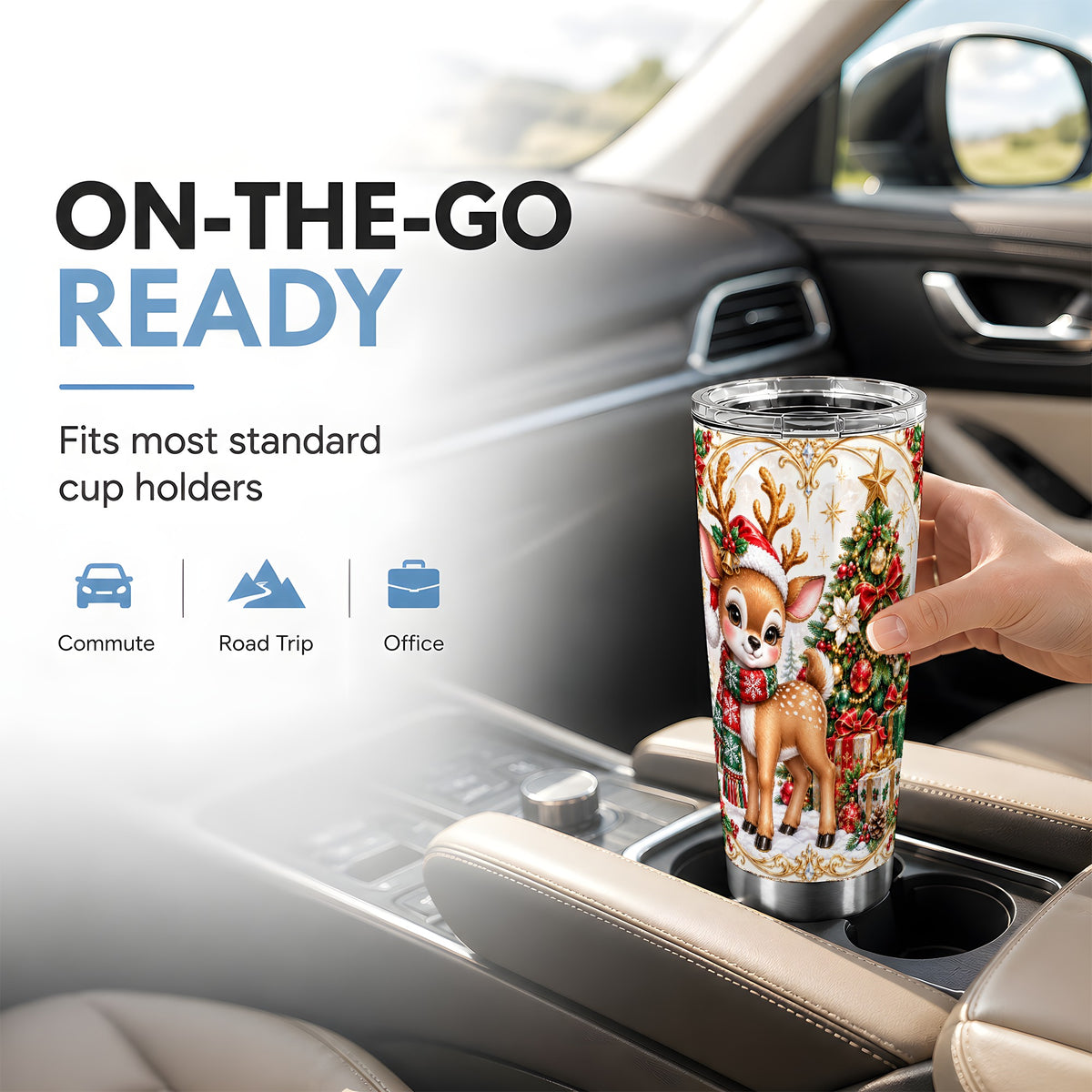 Christmas Deer Tumbler 20oz, Reindeer Tumbler, Stainless Steel Travel Cup