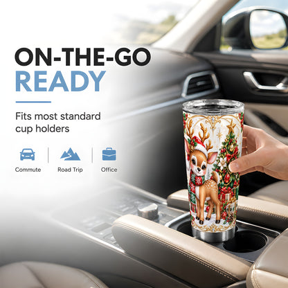 Christmas Deer Tumbler 20oz, Reindeer Tumbler, Stainless Steel Travel Cup