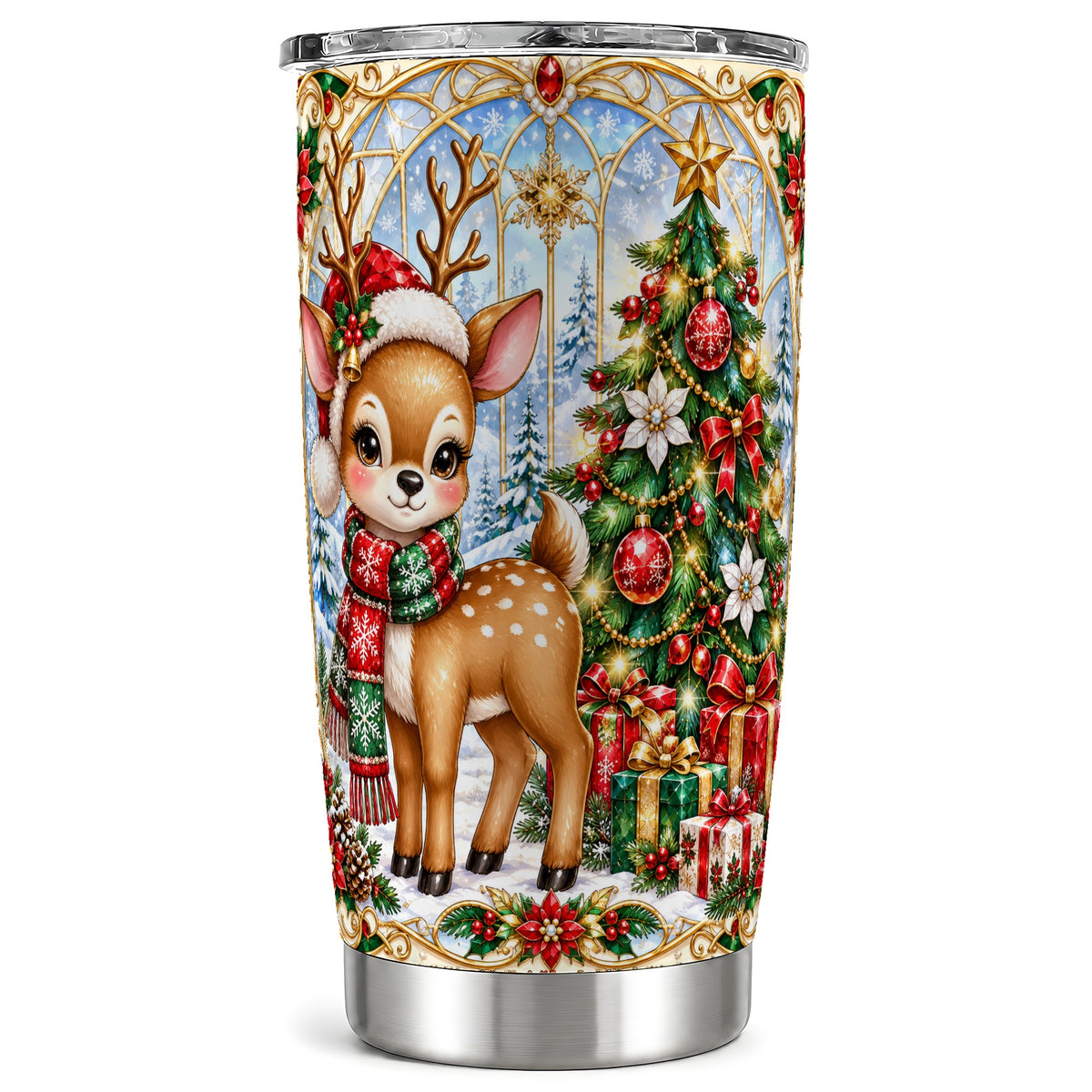 Jeweled Deer Tumbler 20oz, Christmas Tumbler, Stainless Steel Travel Cup