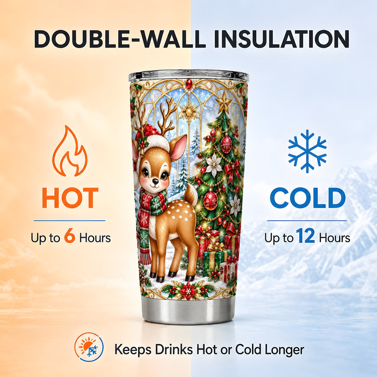 Jeweled Deer Tumbler 20oz, Christmas Tumbler, Stainless Steel Travel Cup