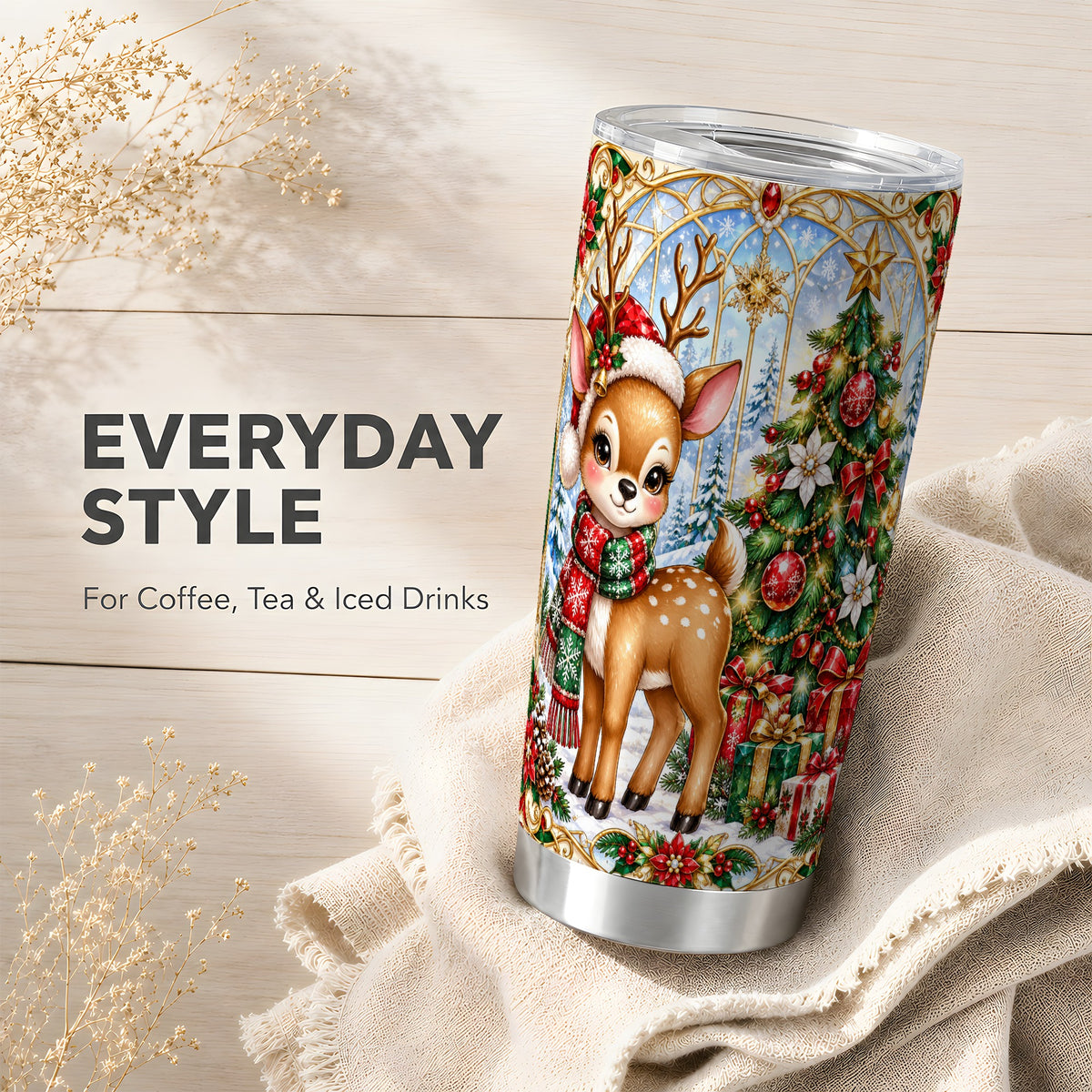 Jeweled Deer Tumbler 20oz, Christmas Tumbler, Stainless Steel Travel Cup