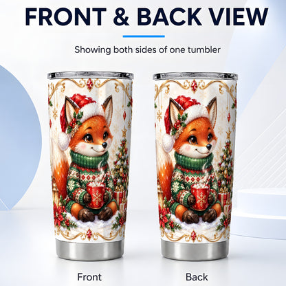 #pl[20oz|Steel] Christmas Fox Tumbler 20oz, Holiday Fox Tumbler, Stainless Steel Travel Cup