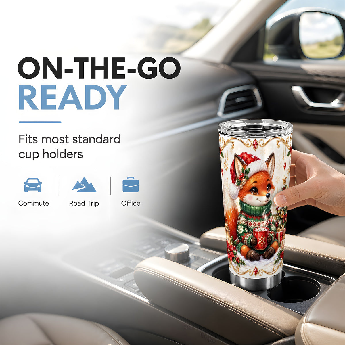 Christmas Fox Tumbler 20oz, Holiday Fox Tumbler, Stainless Steel Travel Cup